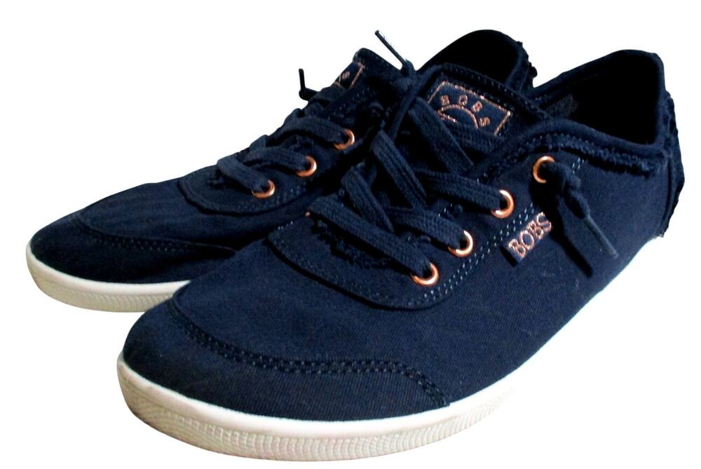Sketchers Women's Bob's Blue Lace Canvas Slip On Shoes Size 7W